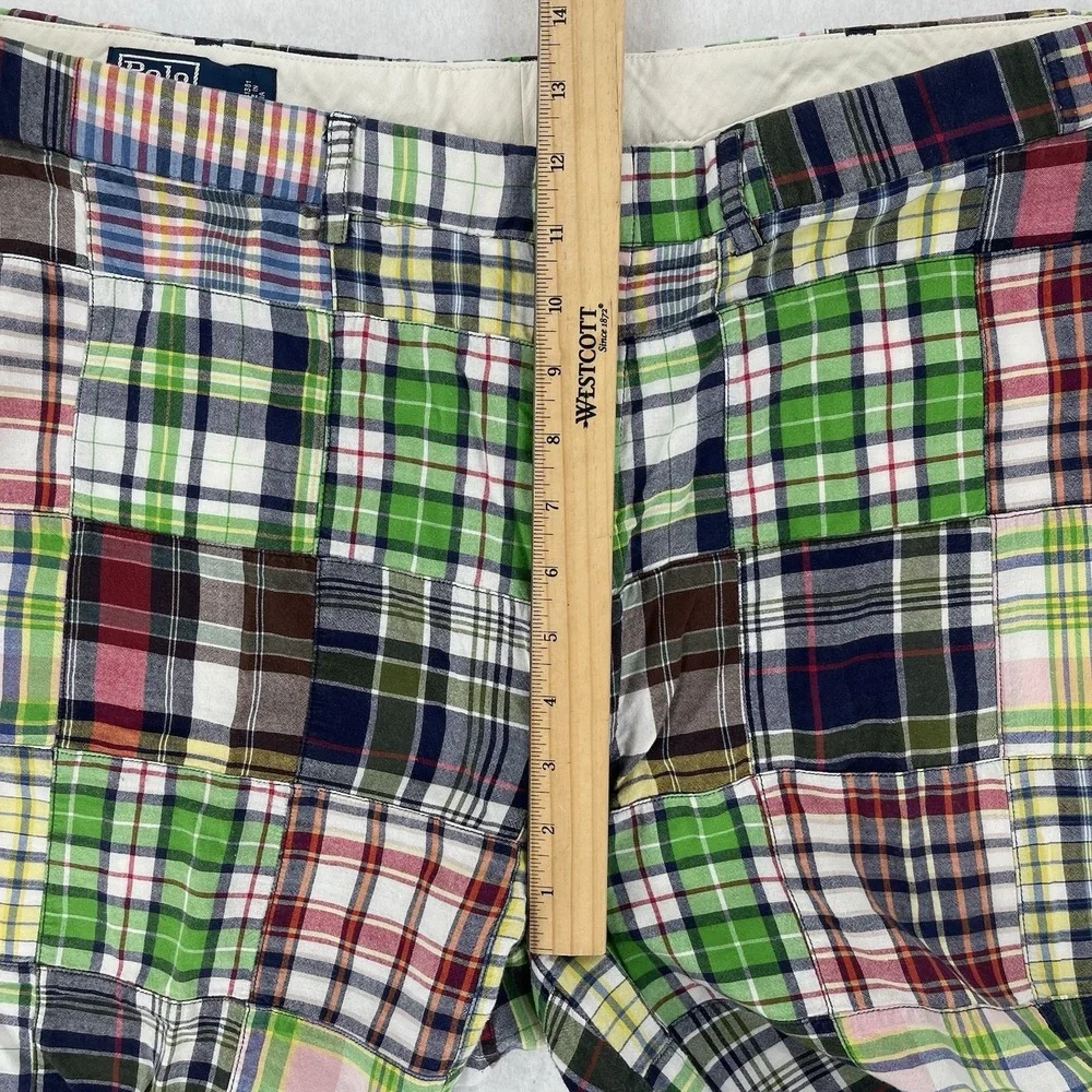 Vintage Polo Ralph Lauren Patchwork Shorts Mens 40 Indian Madras Plaid Retro